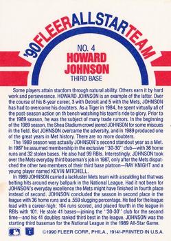 1990 Fleer - '90 Fleer All-Star Team #4 Howard Johnson Back