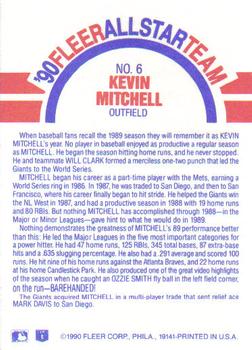 1990 Fleer - '90 Fleer All-Star Team #6 Kevin Mitchell Back