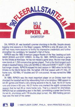 1990 Fleer - '90 Fleer All-Star Team #8 Cal Ripken, Jr. Back