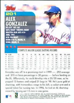 2000 Topps #201 Alex Gonzalez Back