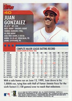2000 Topps #40 Juan Gonzalez Back