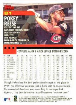 2000 Topps #81 Pokey Reese Back