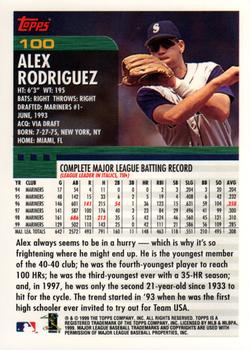 2000 Topps #100 Alex Rodriguez Back