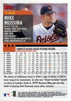 2000 Topps #143 Mike Mussina Back