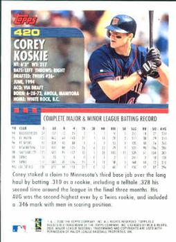 2000 Topps #420 Corey Koskie Back