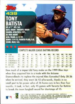 2000 Topps #439 Tony Batista Back