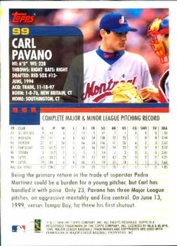 2000 Topps #99 Carl Pavano Back
