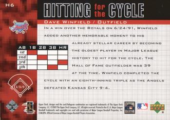 2002 Upper Deck Piece of History - Hitting for the Cycle #H6 Dave Winfield  Back