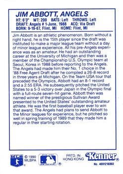 1990 Kenner Starting Lineup Cards Extended Series #4691218060 Jim Abbott Back