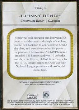 2016 Topps Transcendent Collection - Transcendent Collection Framed Autographs #TCA-JB Johnny Bench Back