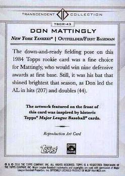 2016 Topps Transcendent Collection - Anniversary Sketch Reproductions #TSCR-43 Don Mattingly Back