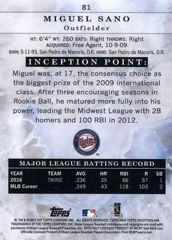 2017 Topps Inception #81 Miguel Sano Back