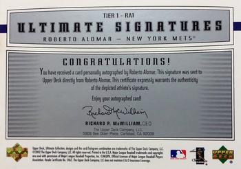 2002 Upper Deck Ultimate Collection - Signatures Tier 1 #RA1 Roberto Alomar Back