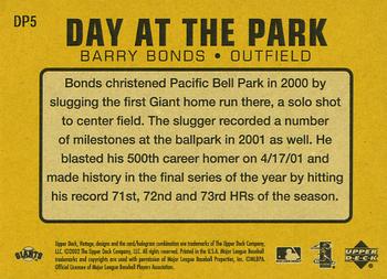 2002 Upper Deck Vintage - Day At The Park #DP5 Barry Bonds Back