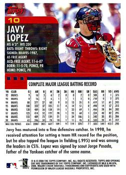2000 Topps Opening Day #10 Javy Lopez Back