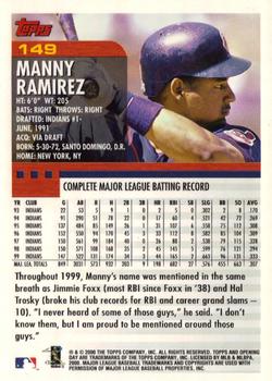 2000 Topps Opening Day #149 Manny Ramirez Back