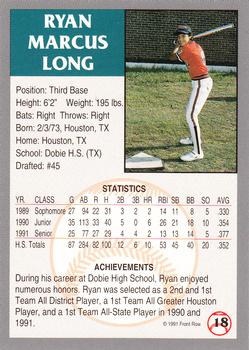 1991 Front Row Draft Picks #18 Ryan Long Back