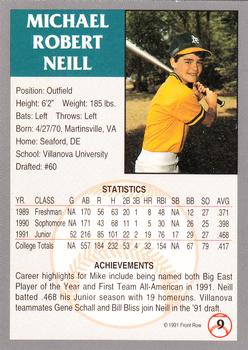 1991 Front Row Draft Picks #9 Mike Neill Back