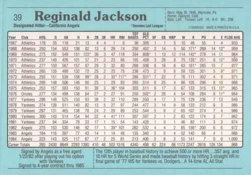 1985 Donruss Action All-Stars #39 Reggie Jackson Back