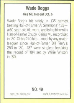 1985 Donruss Highlights #49 Wade Boggs Back