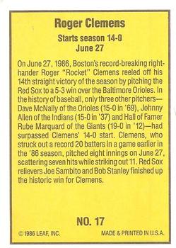 1986 Donruss Highlights #17 Roger Clemens Back