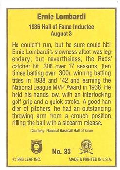 1986 Donruss Highlights #33 Ernie Lombardi Back