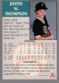 1991 Front Row Draft Picks - Gold #31 Justin Thompson Back