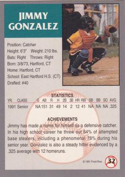 1991 Front Row Draft Picks - Gold #32 Jimmy Gonzalez Back