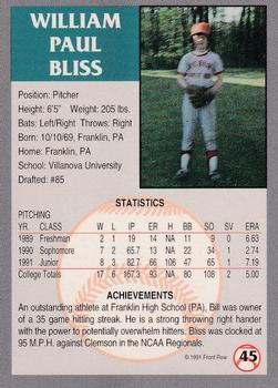 1991 Front Row Draft Picks - Gold #45 Bill Bliss Back