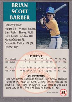 1991 Front Row Draft Picks - Silver #21 Brian Barber Back