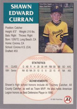 1991 Front Row Draft Picks - Silver #27 Shawn Curran Back