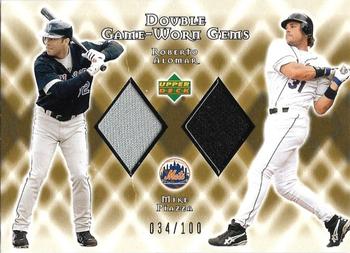 2002 Upper Deck - Double Game-Worn Gems Gold #DG-AP Roberto Alomar / Mike Piazza  Front