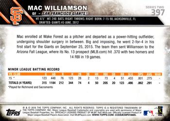 2016 Topps - 65th Anniversary #397 Mac Williamson Back