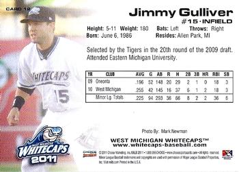 2011 Choice West Michigan Whitecaps #12 Jimmy Gulliver Back