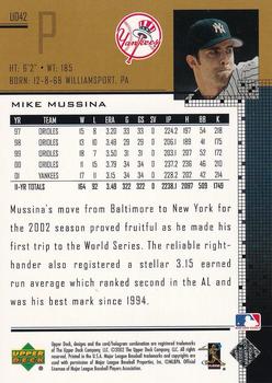 2002 Upper Deck - UD Plus Retail #UD42 Mike Mussina  Back