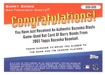 2003 Bazooka - Blasts Relics #BB-BB Barry Bonds Back