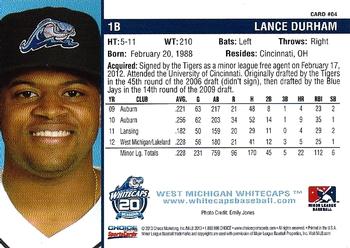 2013 Choice West Michigan Whitecaps #04 Lance Durham Back