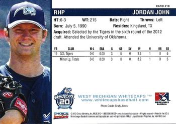 2013 Choice West Michigan Whitecaps #10 Jordan John Back