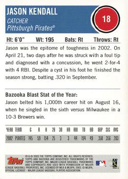 2003 Bazooka - Silver #18 Jason Kendall Back