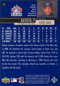 2000 Upper Deck #515 Tony Batista Back