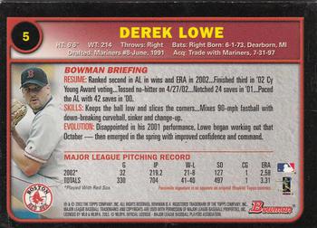 2003 Bowman - Gold #5 Derek Lowe Back