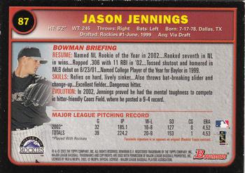 2003 Bowman - Gold #87 Jason Jennings Back