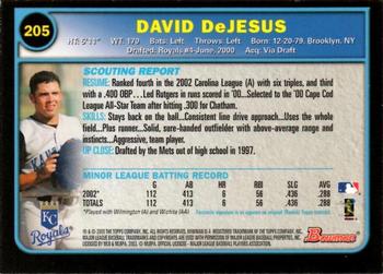 2003 Bowman - Gold #205 David DeJesus Back