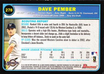 2003 Bowman - Gold #278 Dave Pember Back