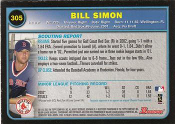 2003 Bowman - Gold #305 Bill Simon Back