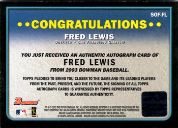 2003 Bowman - Signs of the Future #SOF-FL Fred Lewis Back