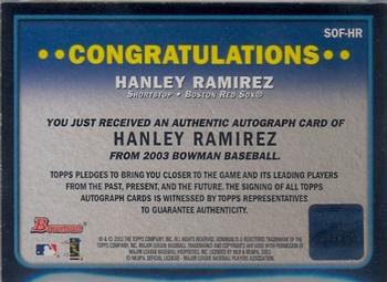 2003 Bowman - Signs of the Future Red Ink #HR Hanley Ramirez Back