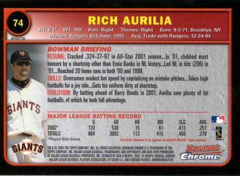 2003 Bowman Chrome - Refractors #74 Rich Aurilia Back