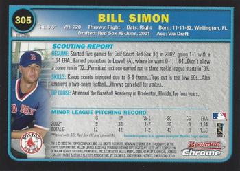 2003 Bowman Chrome - Refractors #305 Bill Simon Back