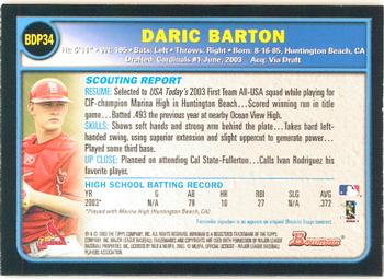2003 Bowman Draft Picks & Prospects - Gold #BDP34 Daric Barton Back